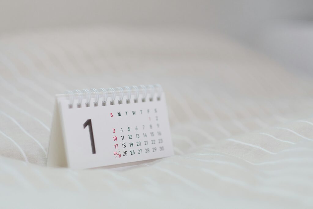 White Calendar on White Textile